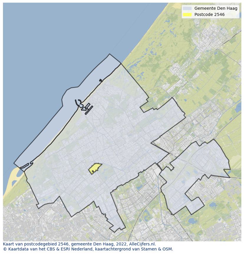 Afbeelding van het postcodegebied 2546 op de kaart.