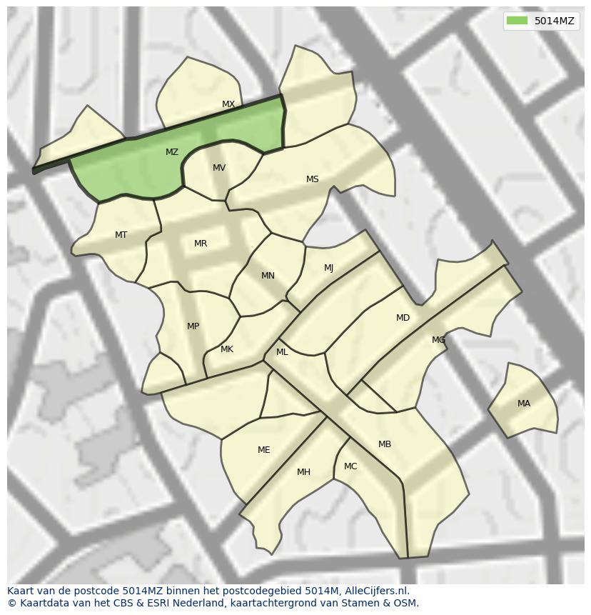 Afbeelding van het postcodegebied 5014 MZ op de kaart.