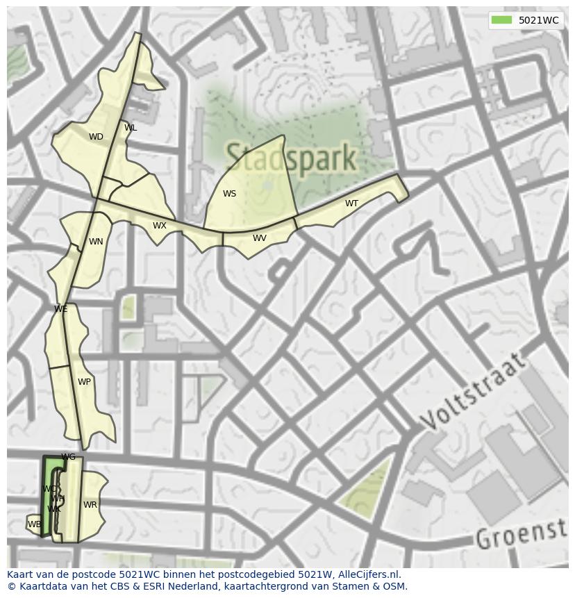 Afbeelding van het postcodegebied 5021 WC op de kaart.