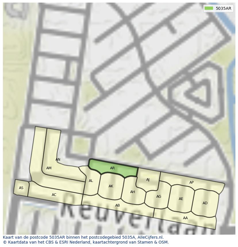 Afbeelding van het postcodegebied 5035 AR op de kaart.