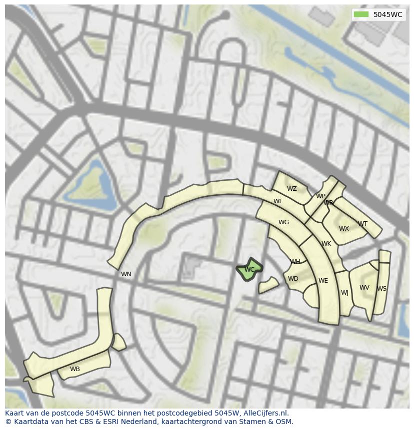 Afbeelding van het postcodegebied 5045 WC op de kaart.