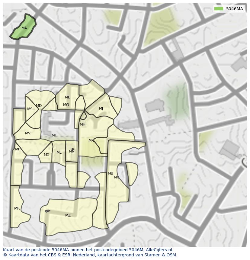 Afbeelding van het postcodegebied 5046 MA op de kaart.