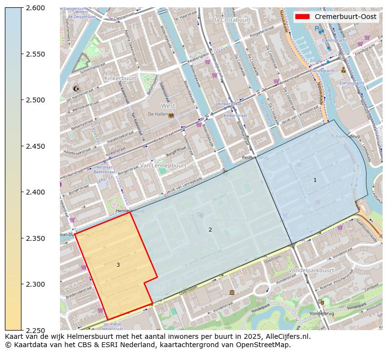Afbeelding van de Cremerbuurt-Oost op de kaart.