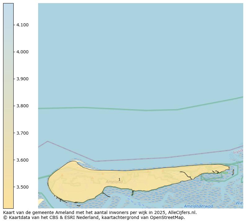 Afbeelding van de gemeente Ameland op de kaart.
