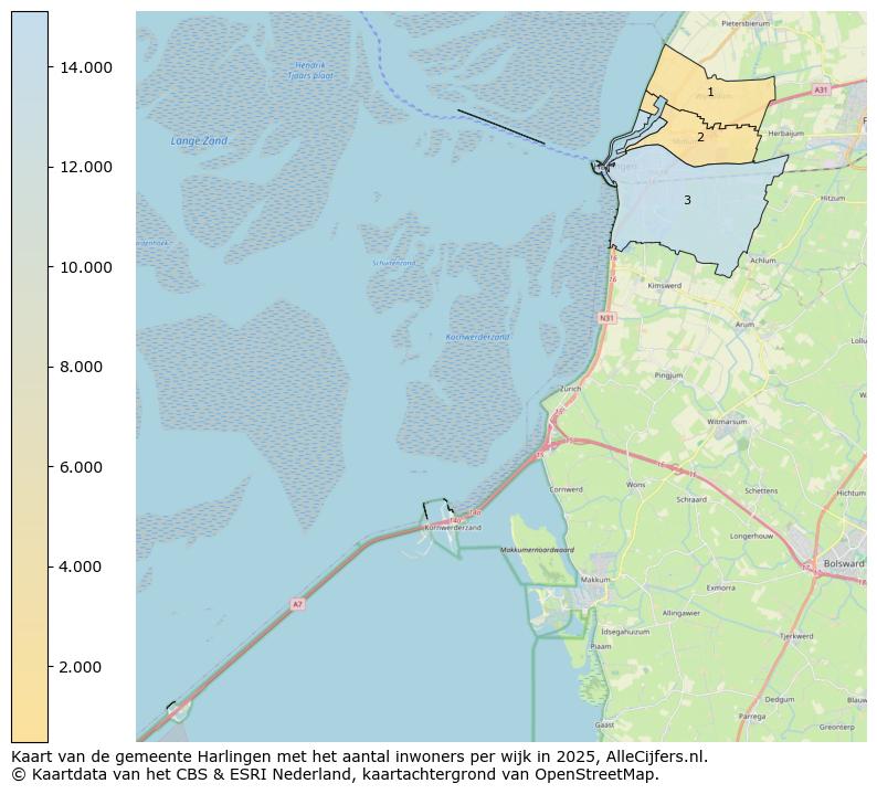 Afbeelding van de gemeente Harlingen op de kaart.