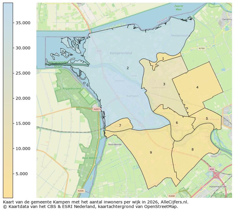 Afbeelding van de gemeente Kampen op de kaart.