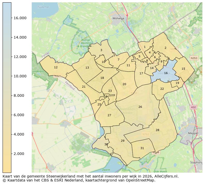 Afbeelding van de gemeente Steenwijkerland op de kaart.