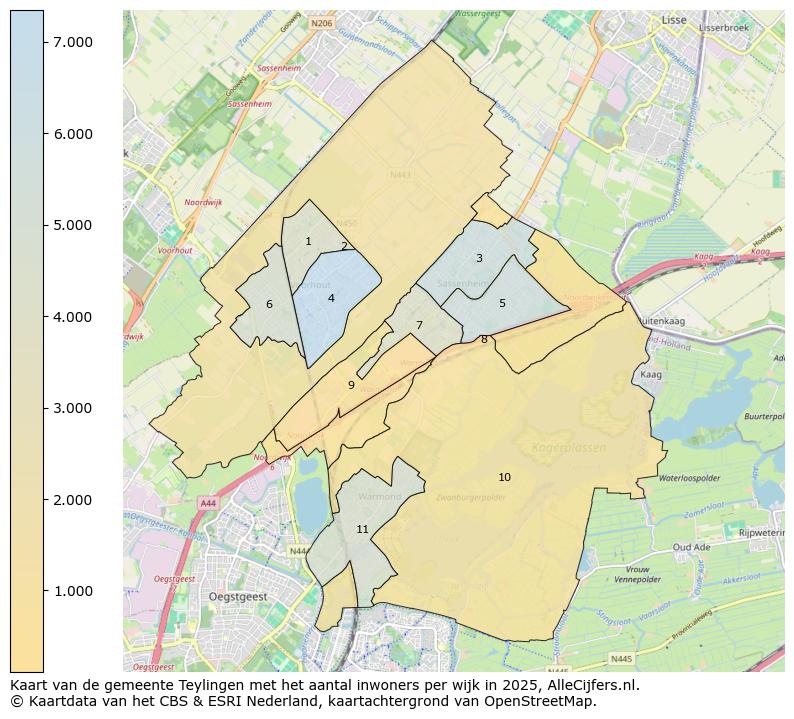 Afbeelding van de gemeente Teylingen op de kaart.