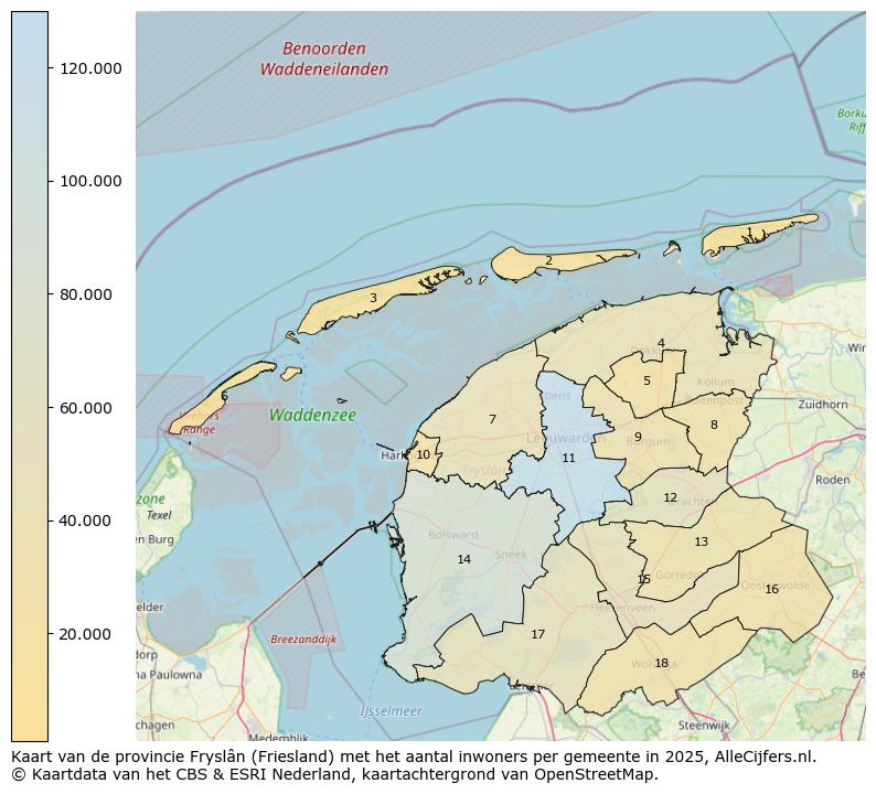 Afbeelding van de provincie Fryslân op de kaart.