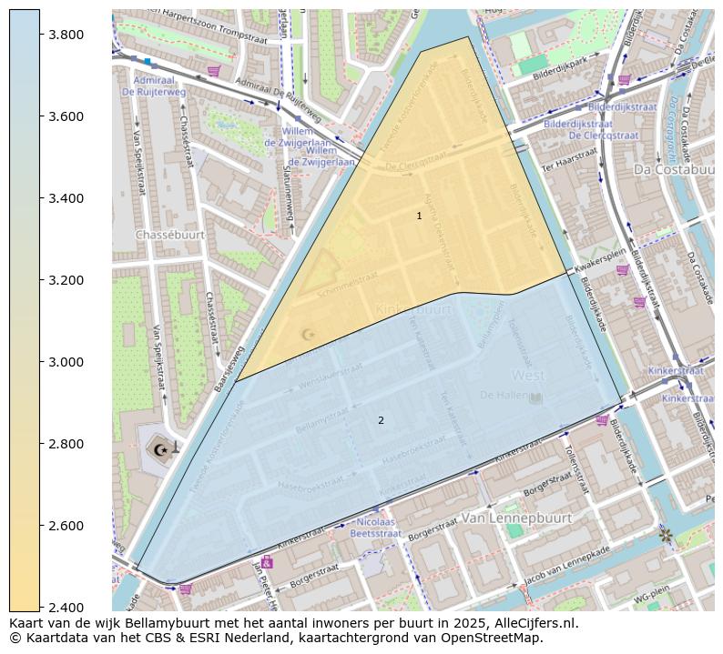Afbeelding van de wijk Bellamybuurt op de kaart.