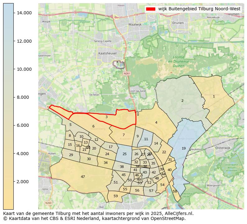Afbeelding van de wijk Buitengebied Tilburg Noord-West op de kaart.