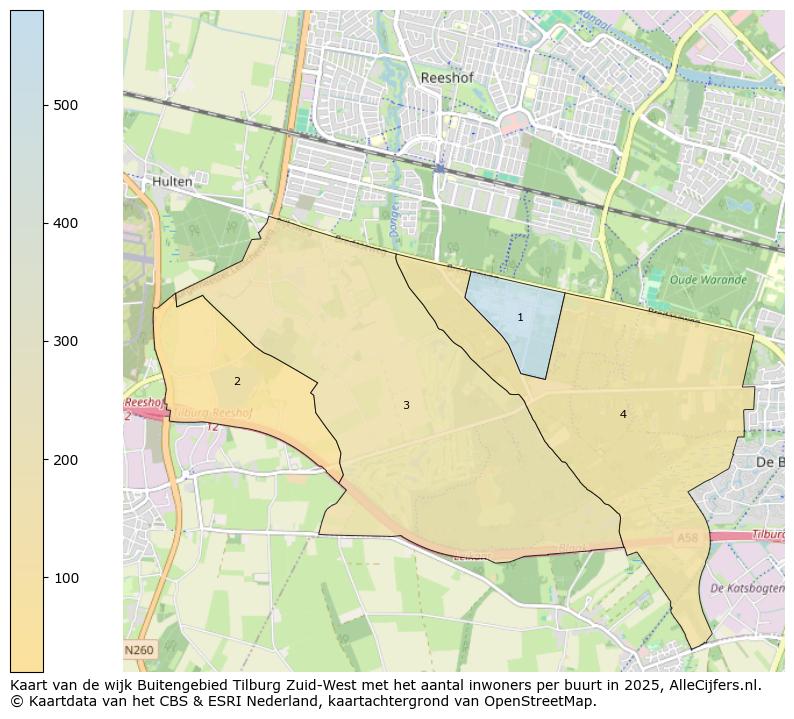 Afbeelding van de wijk Buitengebied Tilburg Zuid-West op de kaart.