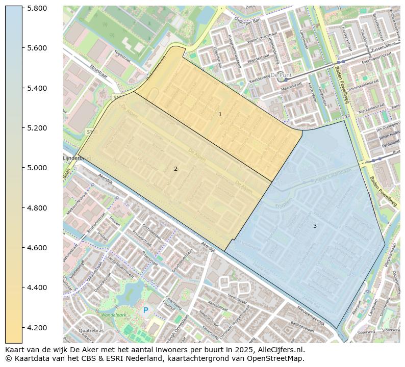 Afbeelding van de wijk De Aker op de kaart.