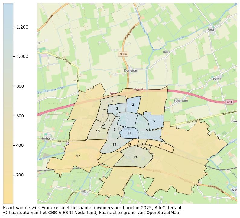 Afbeelding van de wijk Franeker op de kaart.