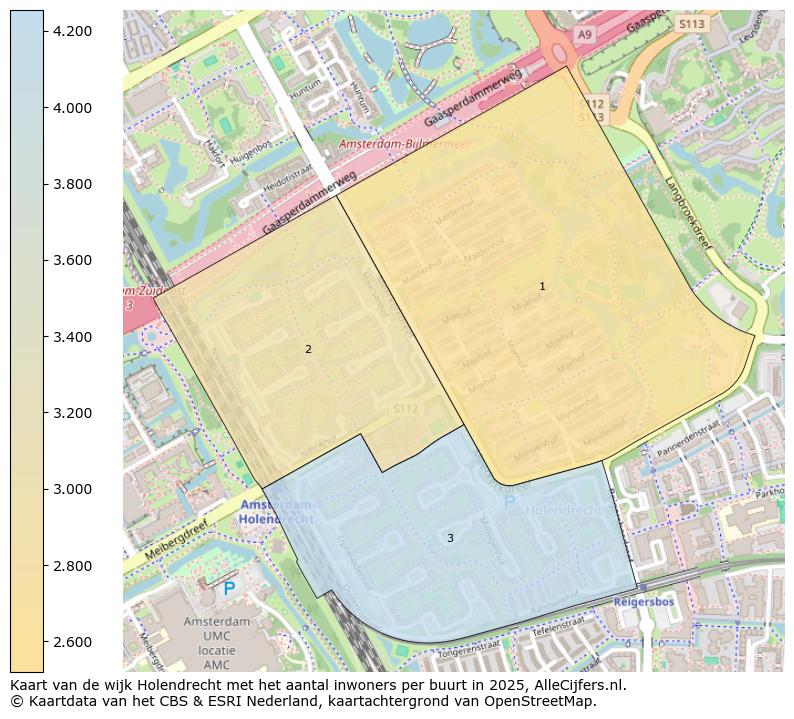 Afbeelding van de wijk Holendrecht op de kaart.