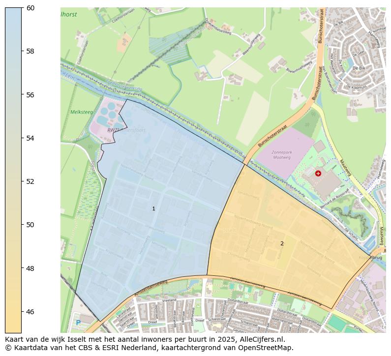 Afbeelding van de wijk Isselt op de kaart.