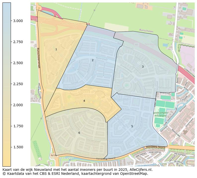 Afbeelding van de wijk Nieuwland op de kaart.