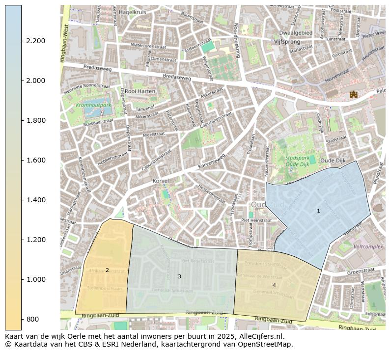 Afbeelding van de wijk Oerle op de kaart.