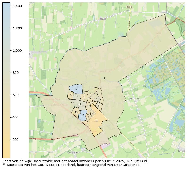 Afbeelding van de wijk Oosterwolde op de kaart.