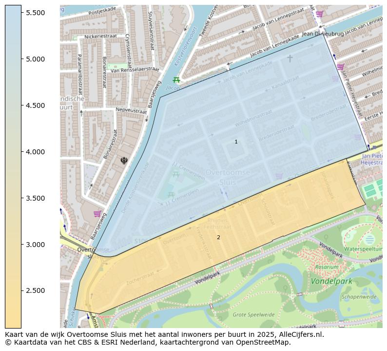Afbeelding van de wijk Overtoomse Sluis op de kaart.