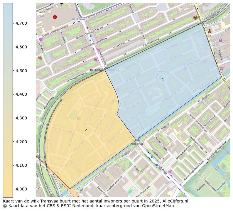 Afbeelding van de wijk Transvaalbuurt op de kaart.