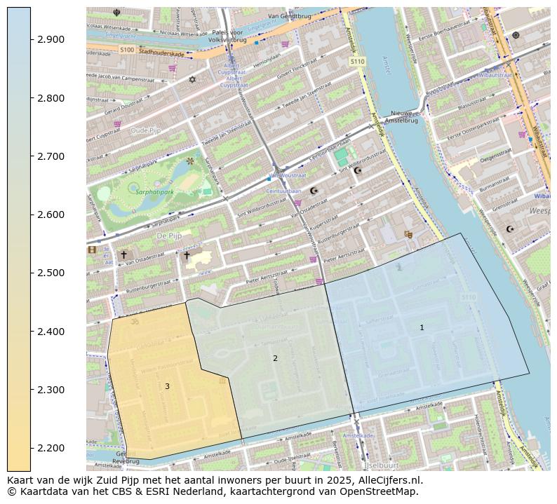 Afbeelding van de wijk Zuid Pijp op de kaart.