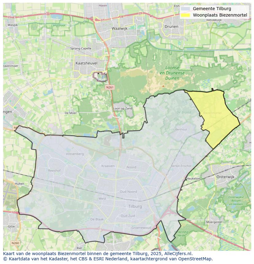 Afbeelding van de woonplaats Biezenmortel op de kaart.