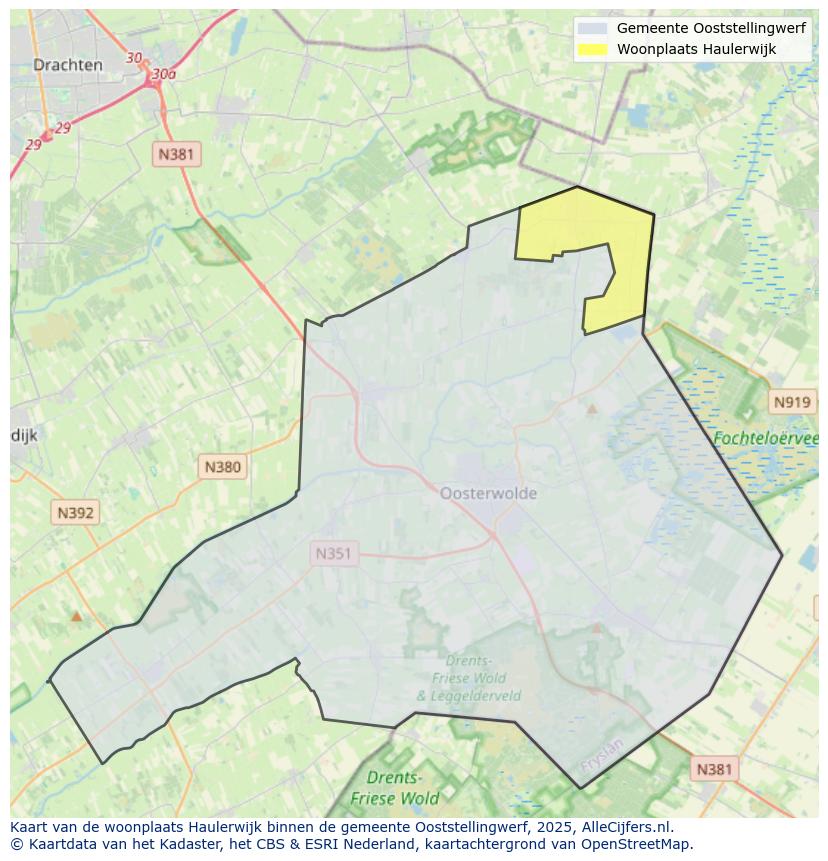 Afbeelding van de woonplaats Haulerwijk op de kaart.