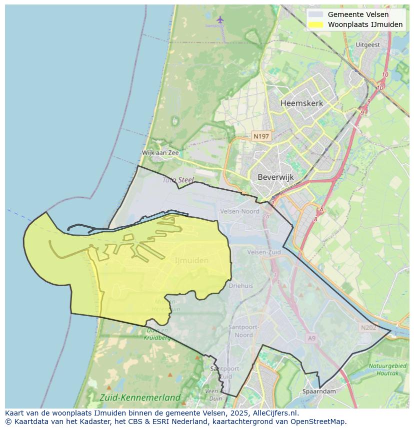 Afbeelding van de woonplaats IJmuiden op de kaart.