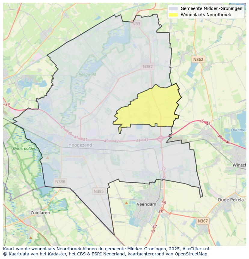 Afbeelding van de woonplaats Noordbroek op de kaart.