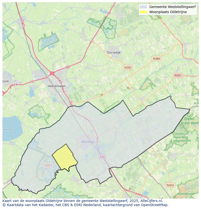 Afbeelding van de woonplaats Oldetrijne op de kaart.