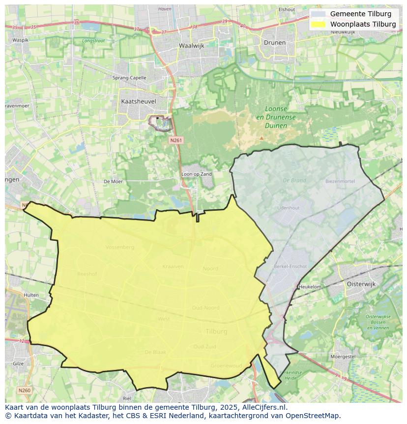Afbeelding van de woonplaats Tilburg op de kaart.