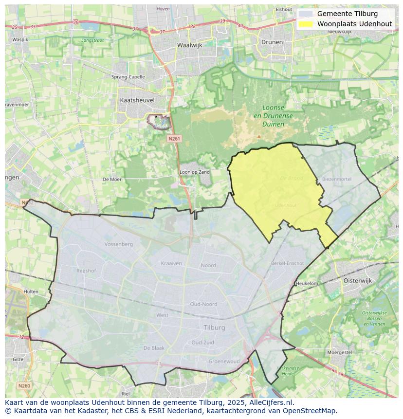 Afbeelding van de woonplaats Udenhout op de kaart.