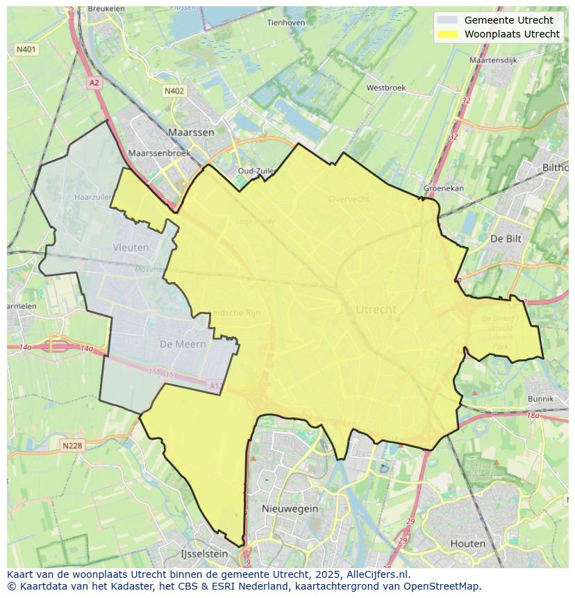 Afbeelding van de woonplaats Utrecht op de kaart.