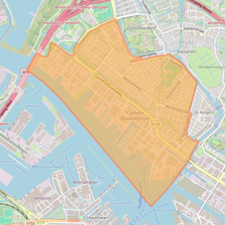 Kaartafbeelding, ingezoomd op postcodegebied 1033.