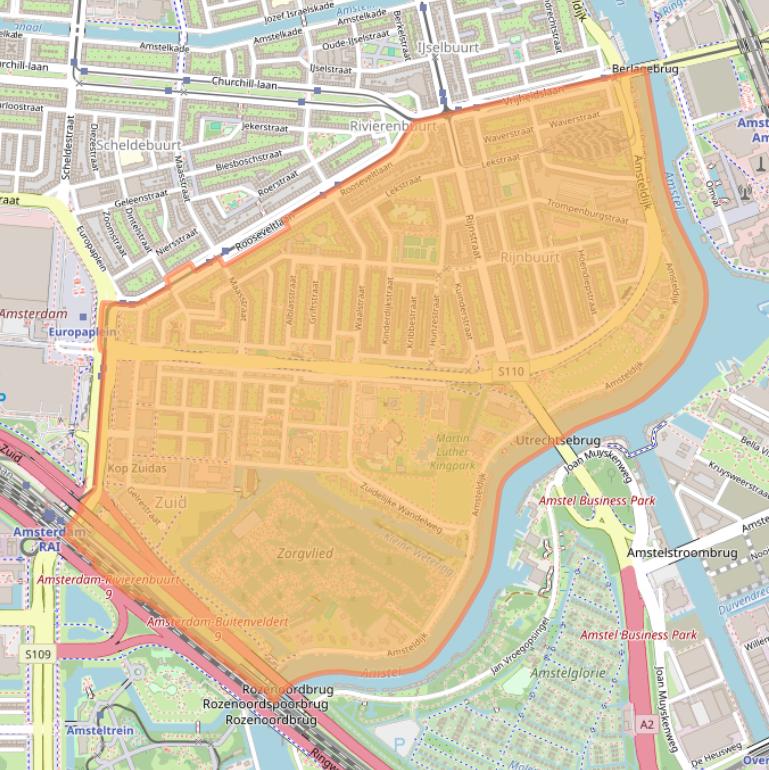 Kaartafbeelding, ingezoomd op postcodegebied 1079.