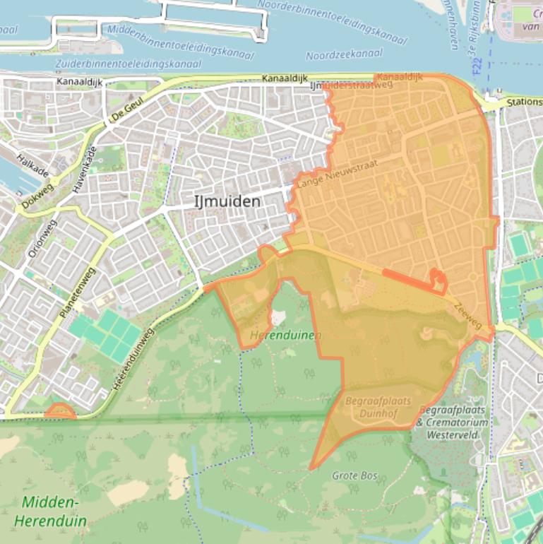 Kaartafbeelding, ingezoomd op postcodegebied 1971.