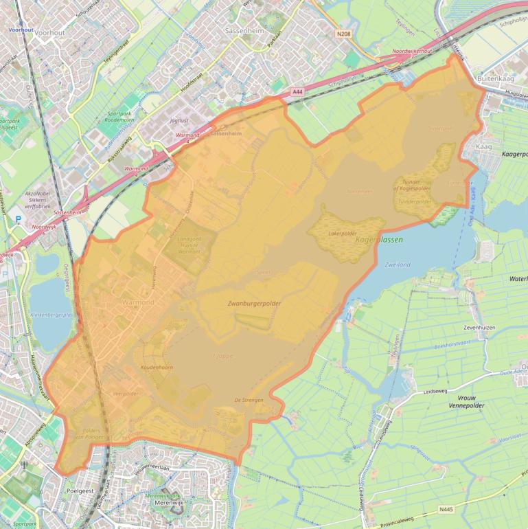 Kaartafbeelding, ingezoomd op postcodegebied 2361.