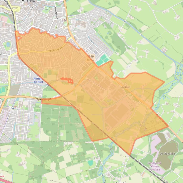 Kaartafbeelding, ingezoomd op postcodegebied 7601.