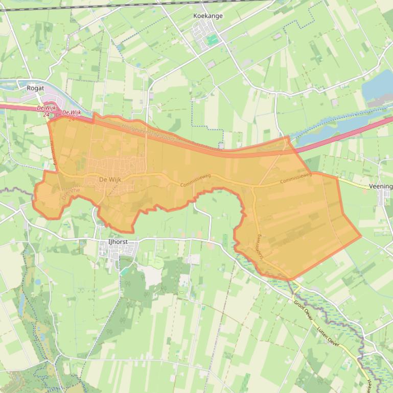 Kaartafbeelding, ingezoomd op postcodegebied 7957.