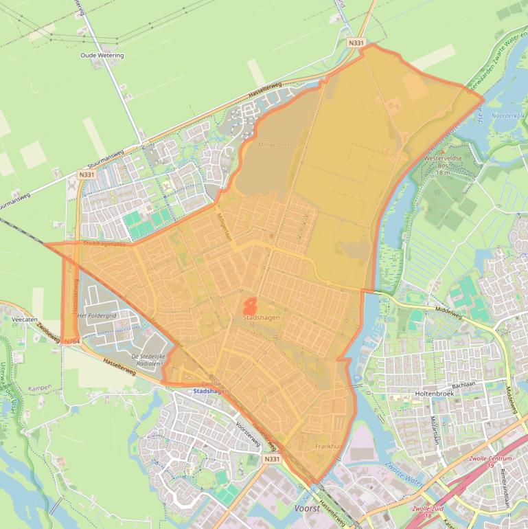 Kaartafbeelding, ingezoomd op postcodegebied 8043.