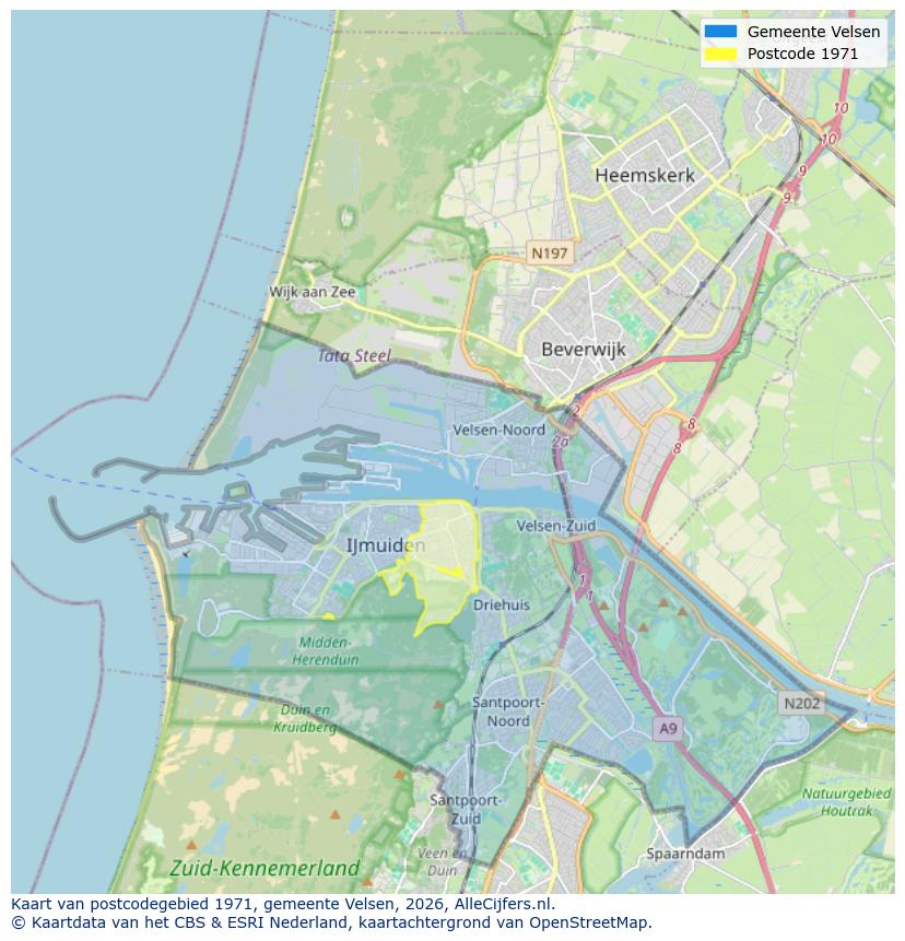 Afbeelding van het postcodegebied 1971 op de kaart.