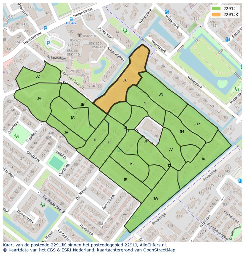 Afbeelding van het postcodegebied 2291 JK op de kaart.