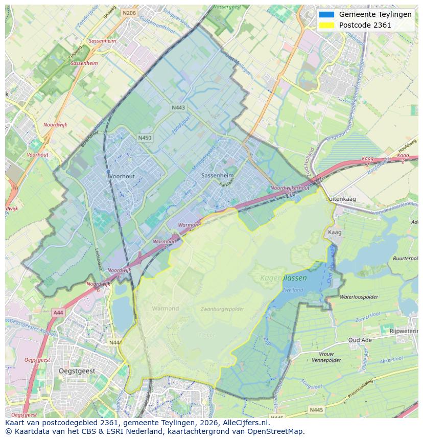 Afbeelding van het postcodegebied 2361 op de kaart.