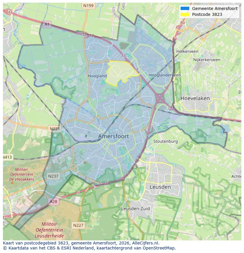 Afbeelding van het postcodegebied 3823 op de kaart.