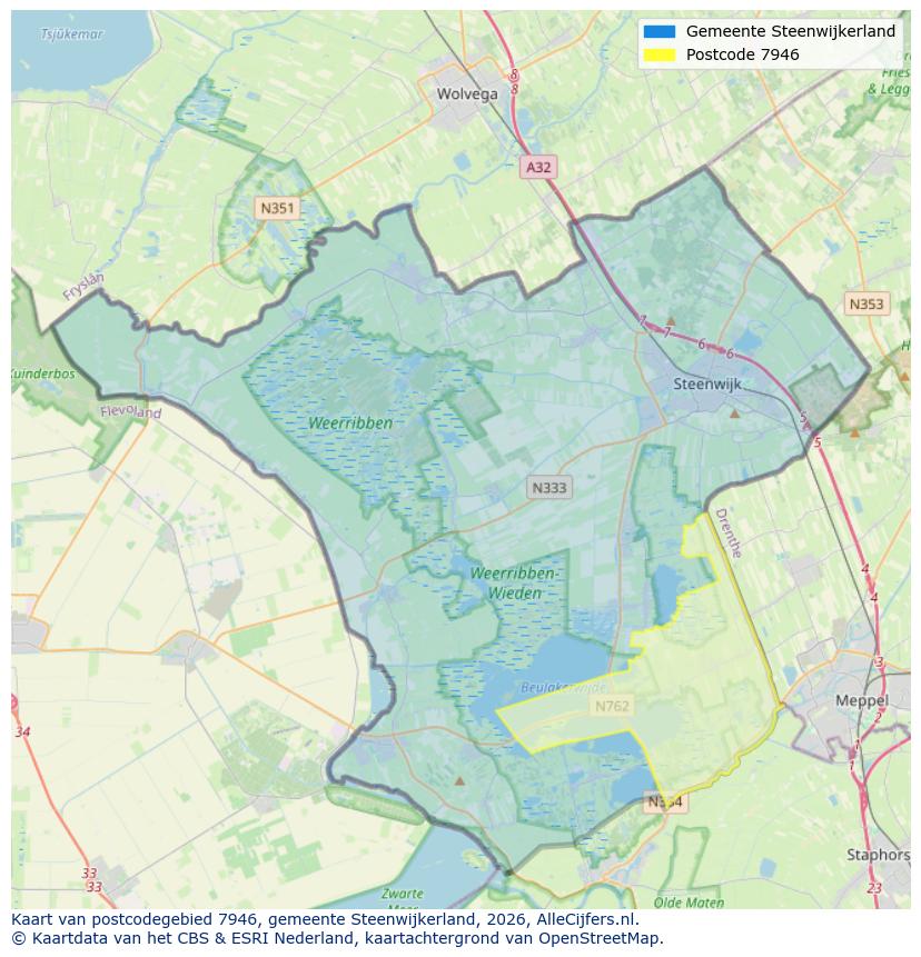 Afbeelding van het postcodegebied 7946 op de kaart.