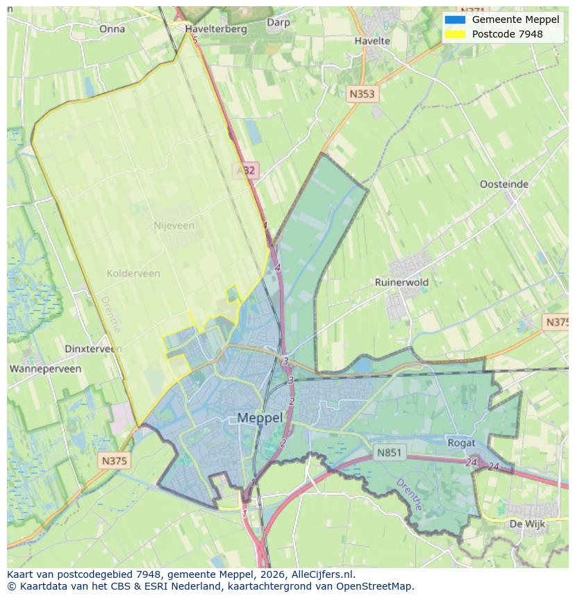 Afbeelding van het postcodegebied 7948 op de kaart.