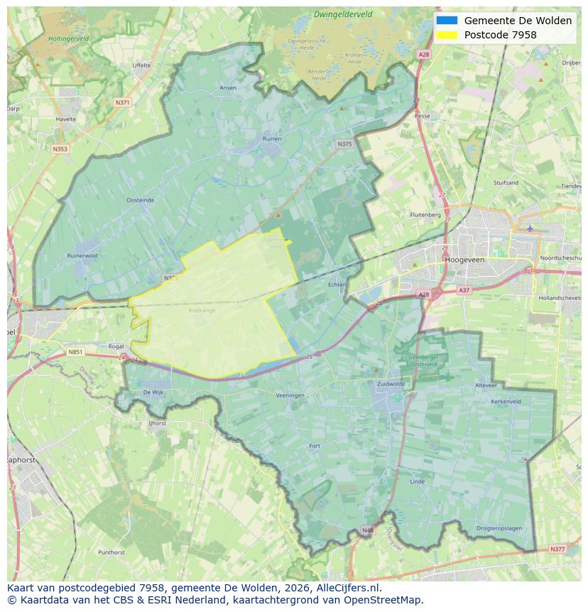 Afbeelding van het postcodegebied 7958 op de kaart.
