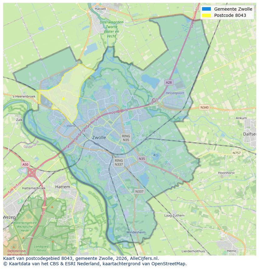 Afbeelding van het postcodegebied 8043 op de kaart.
